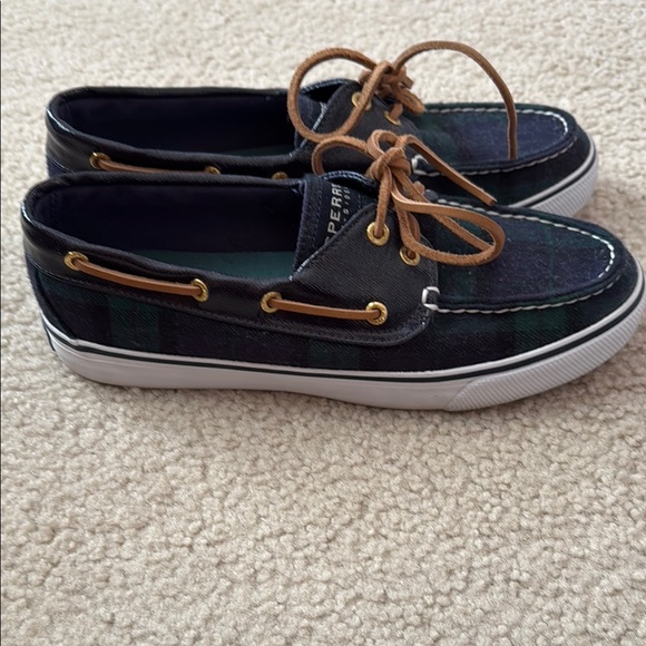 Sperry Green and Blue Boat Shoes with Plaid Design - Picture 4 of 8